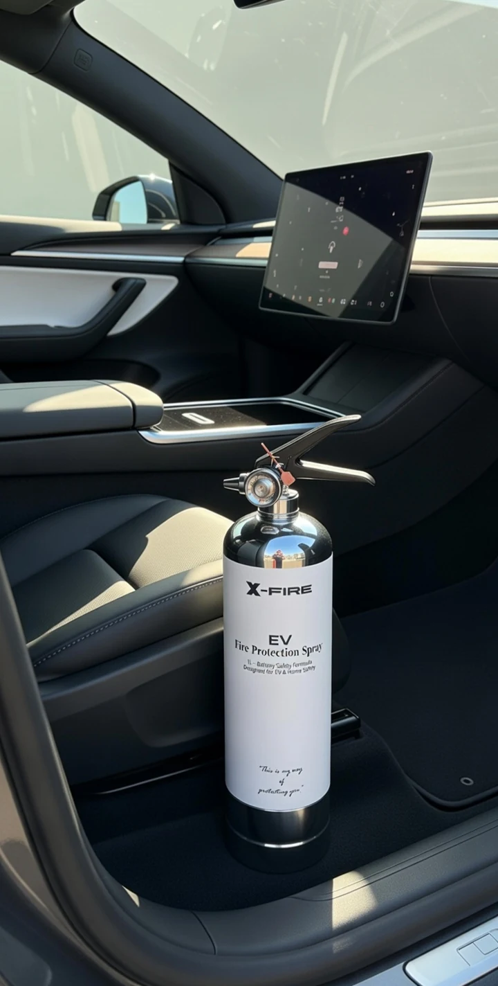 X-FIRE 1L EV fire suppression spray stored in a car door pocket
